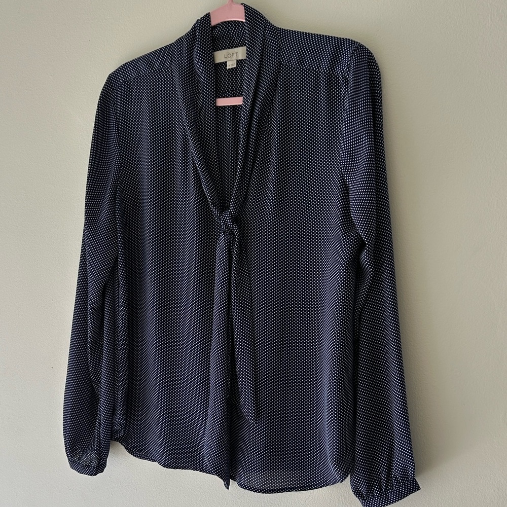 LOFT Navy Blue Tie-Front Blouse